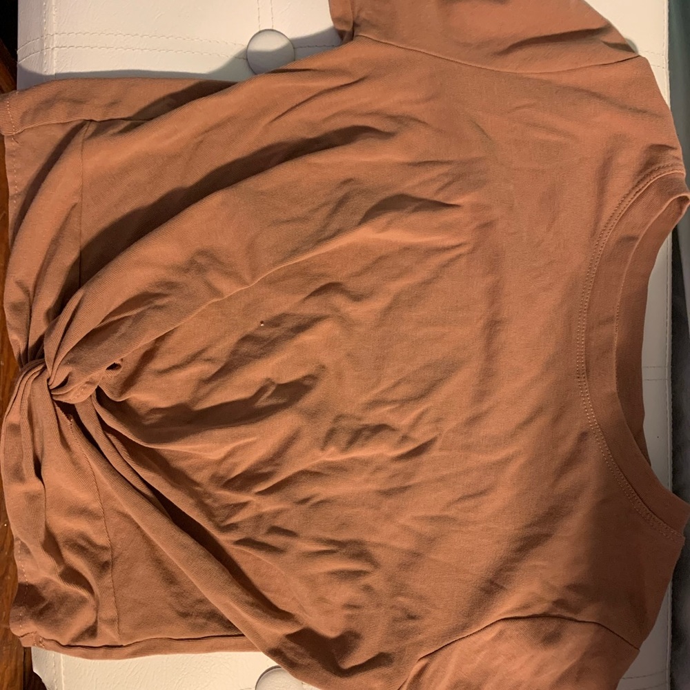 Taupe long sleeved crop top tie front